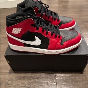 Jordan 1 Mid Black and Red Sneakers - Size 12 - Great Condition